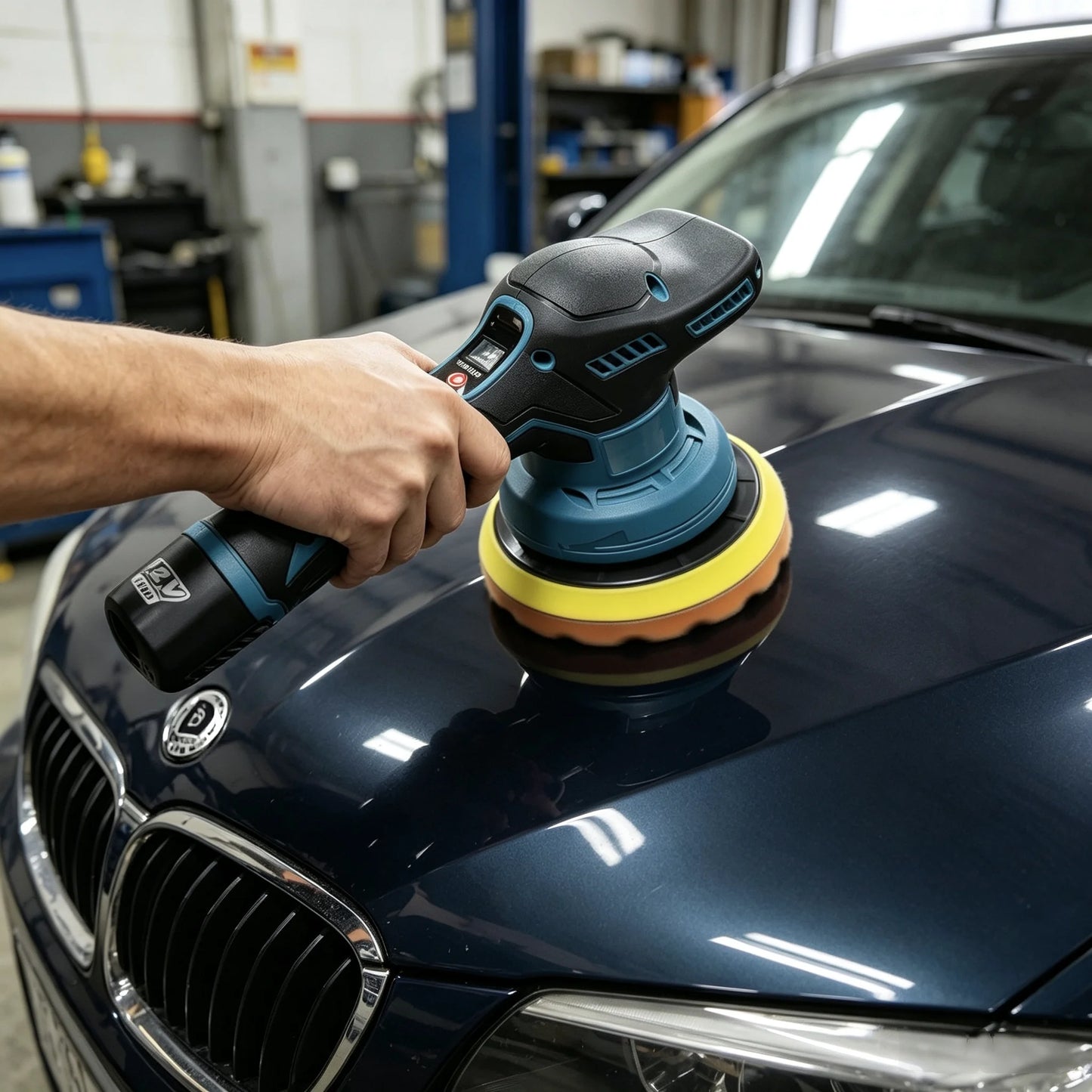This 12V cordless electric polisher/Sander features 8 adjustable speeds and comes with a spare battery. It includes a sponge pad, dusting pad, and sandpaper. Suitable for car repair and detailing, polishing wood furniture sur