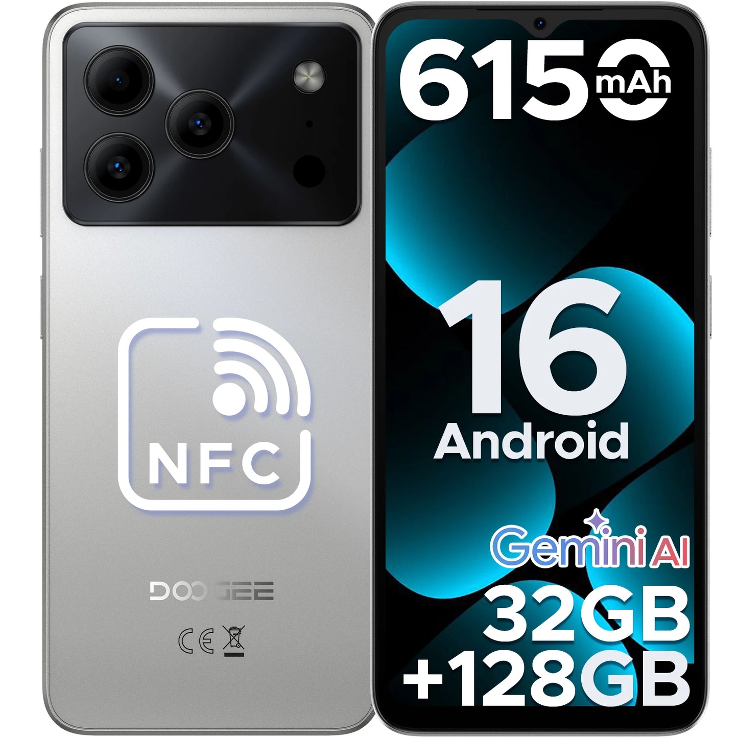 DOOGEE Note56 Pro Smartphone 32GB+128GB Android 16 6150mAh Battery 6.56'' 90Hz Screen 13MP+8MP Widevine L1 NFC Cell Phone