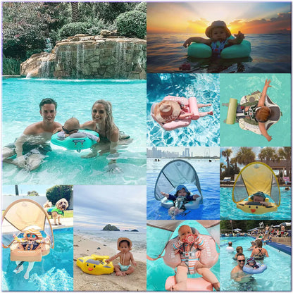 Mambobaby Animal Float Non-Inflatable Safe Solid Core Baby Swimming Buoy Water Trainer Infant Pool Floator Swim Ring with Canopy