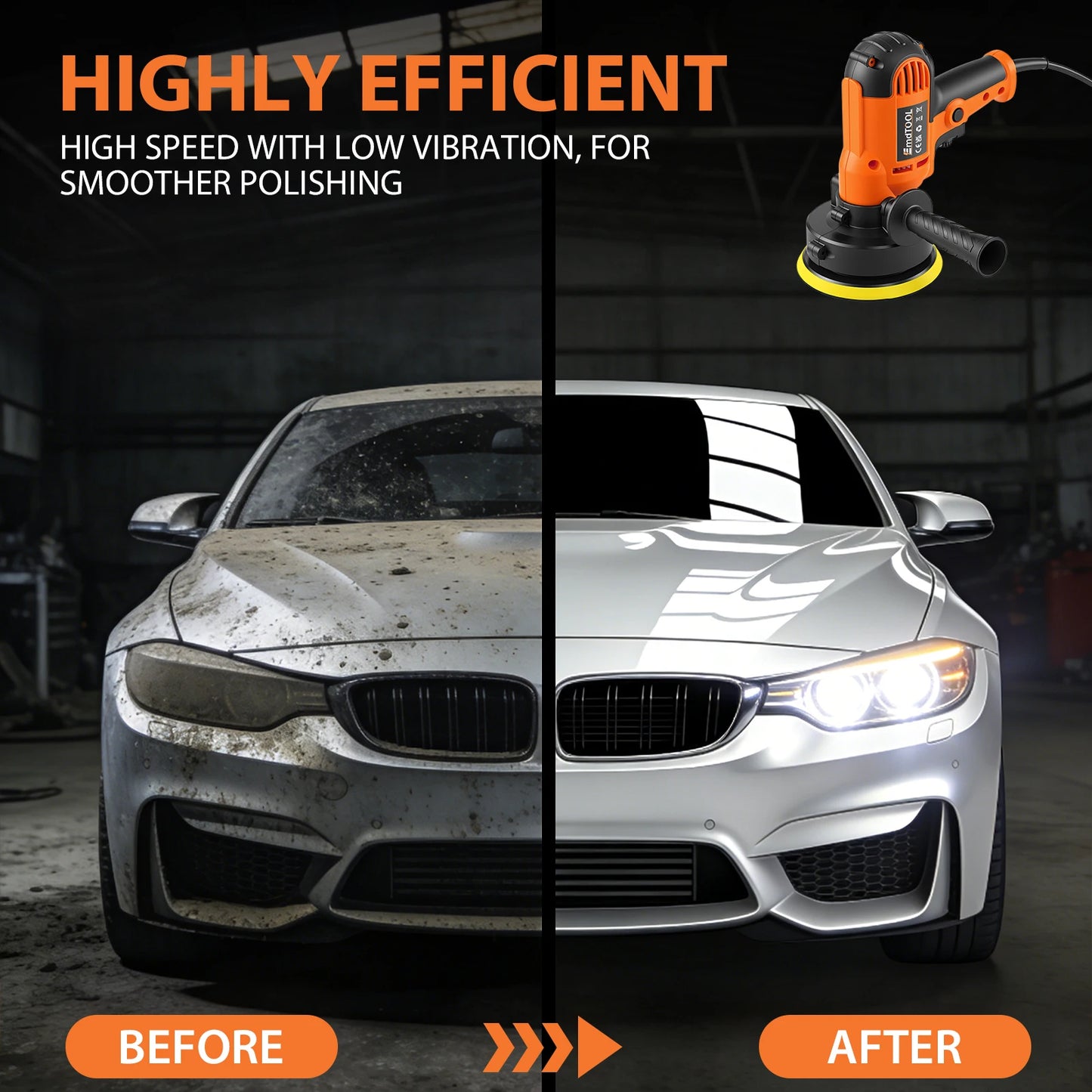 Buffer Polisher 1600W Electric Polishing Machines Portable Rotary Car Polisher with 0-3000 RPM Side Handles 3 Buffing Pads 125mm/5in Discs Perfect for Car Polish Floor Waxing Metal Descaling