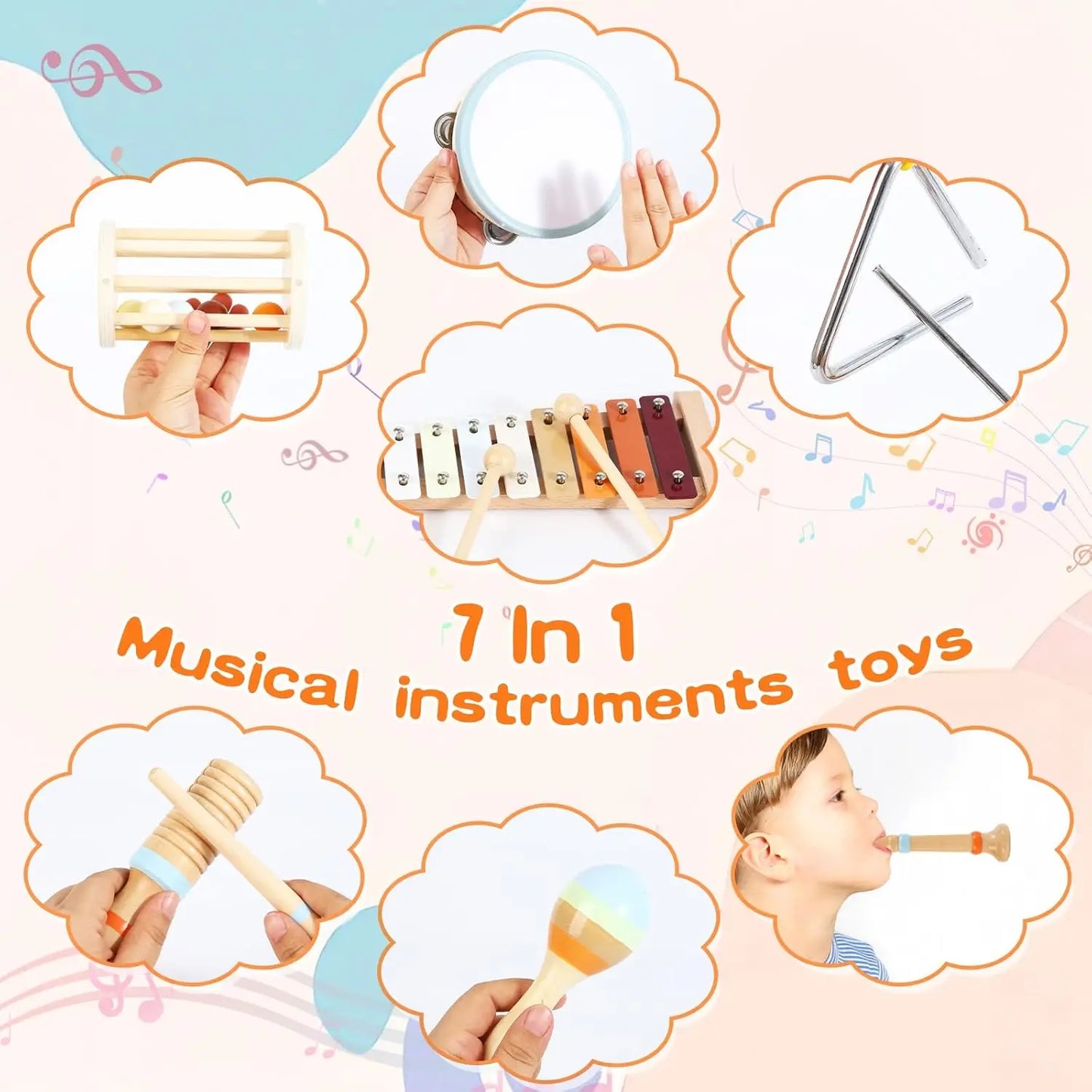 Baby Musical Instruments Montessori Wooden Toys,Percussion Xylophone Set for Toddlers,Preschool Educational Gifts
