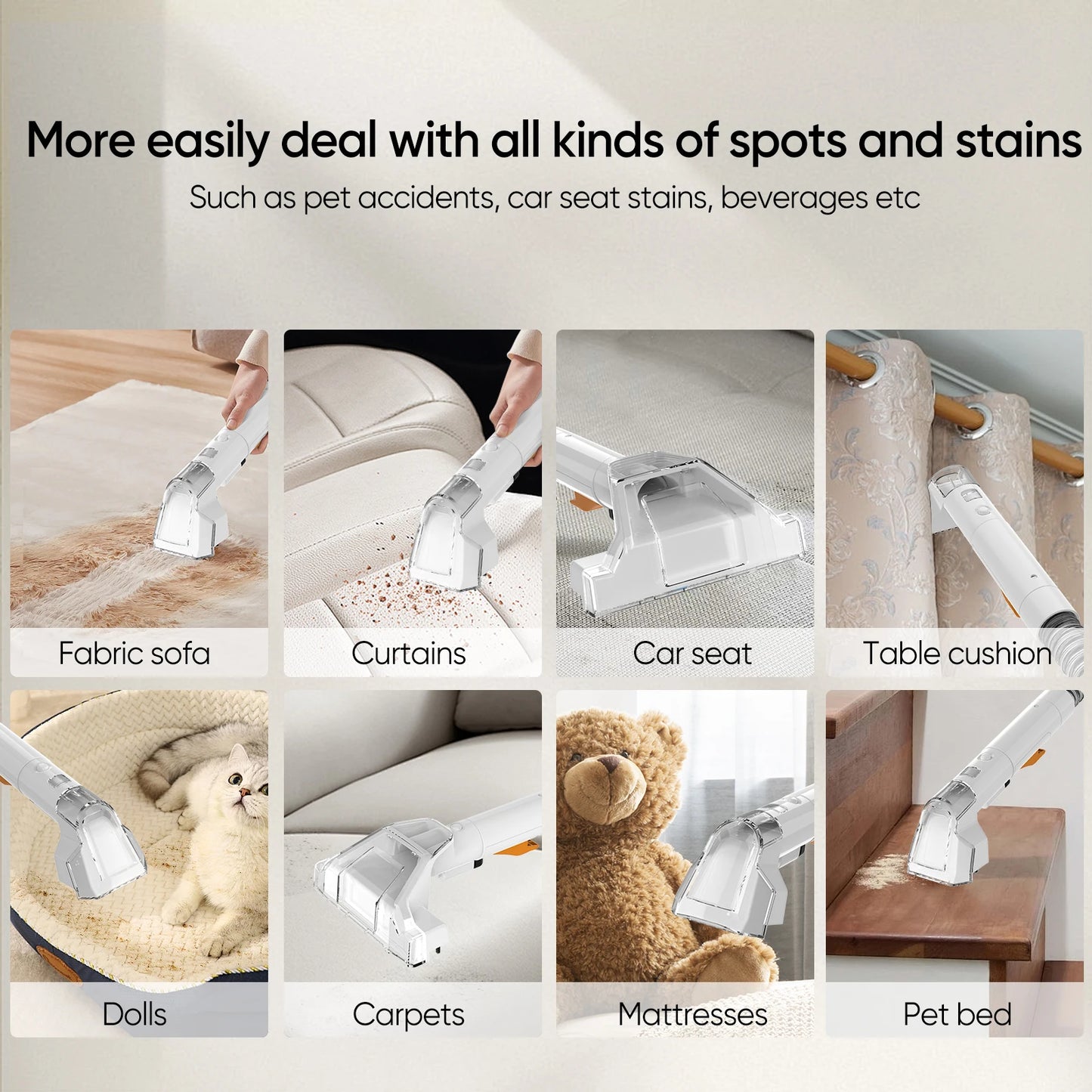Portable Carpet Cleaner Machine 750W 15KPA Multifunctional Handheld Mite Remover Sofa Carpet Wet Cleaner for Sofa Car Seat