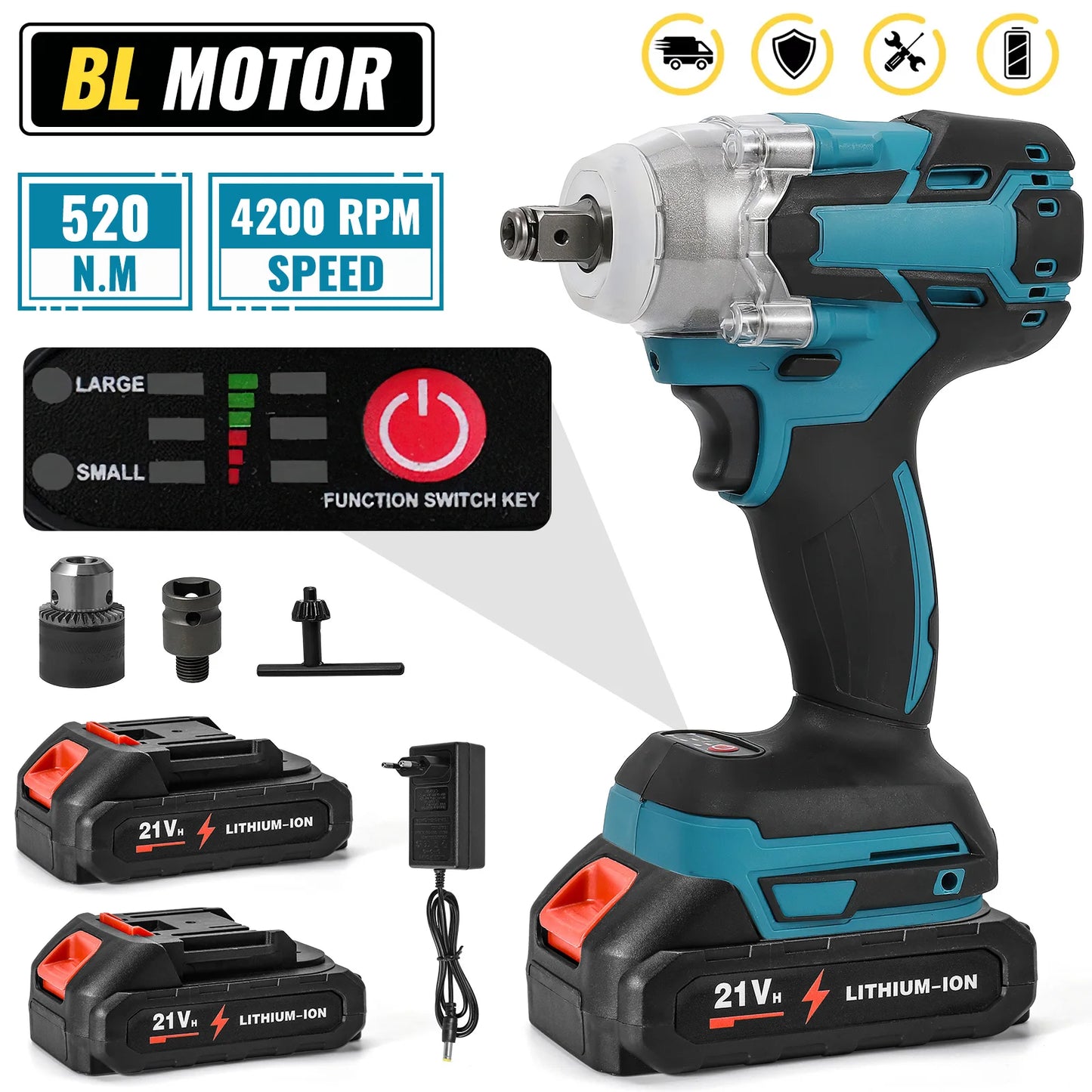 520N. m/1200N.M Cordless Electric Impact French Brushless Hand Electric Driver Electric Tool for Makita 18V Battery