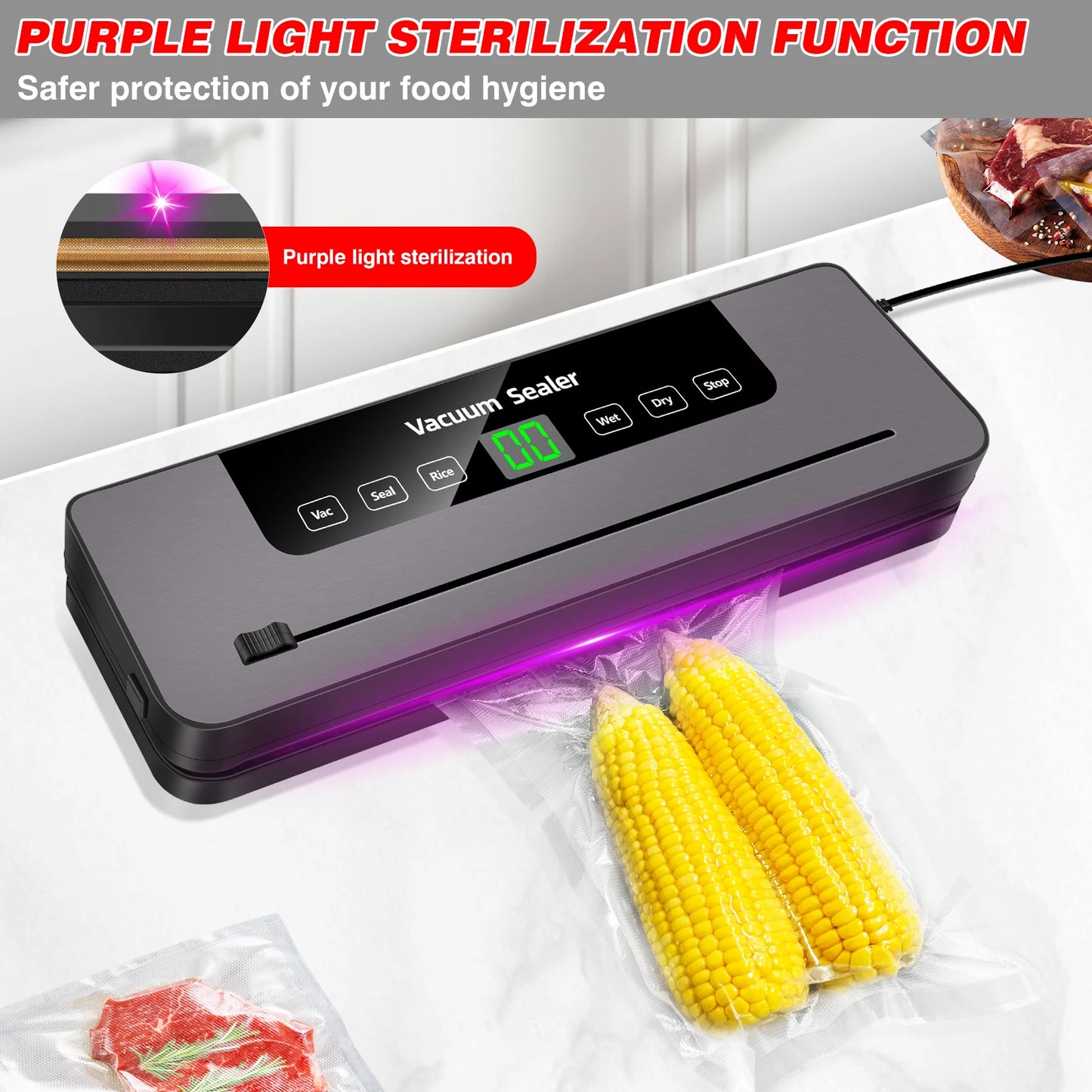 6 in 1 Vacuum Sealer Machine, 6 Modes Multi-Functional Food Vacuum Sealer with 10PCs Vacuum Bags, 30cm Longer Seal Food Sealer Built-In Cutter, Keep Meat Vegetables Snacks Fruits Grains Fresh