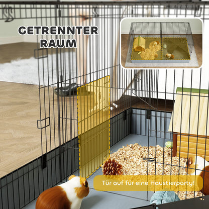 Large Metal Rabbit hamster Cage with Liner & Ramp, Indoor 2-Tier Bunny Habitat with Removable Base, Pet Cage for Rabbit, Guinea Pig, Small Animals