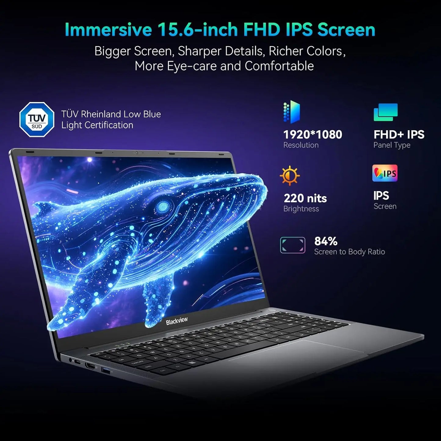 Blackview Acebook 6 Laptop, Laptops Computer for Business Student, Quad-Core N150,16GB DDR4 256GB SSD,15.6” FHD IPS TÜV Screen