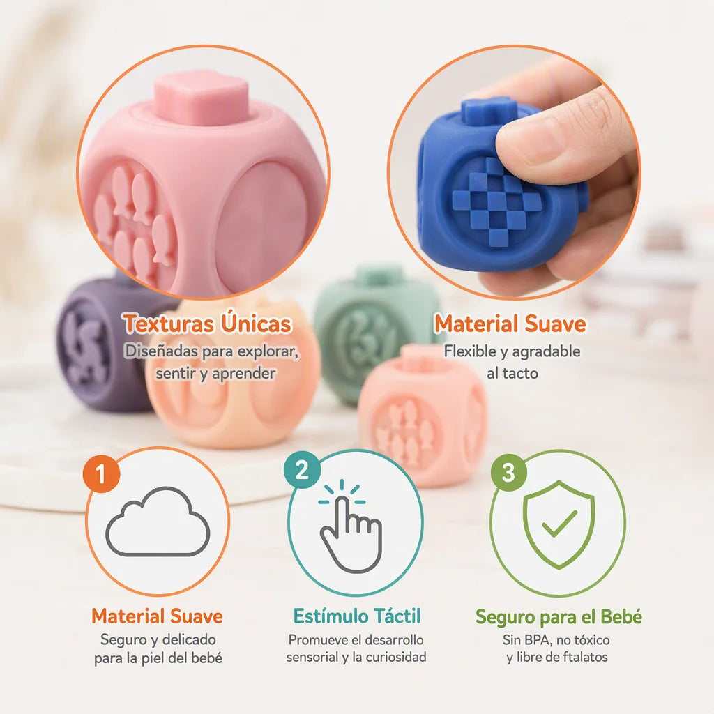 Silicone Sensory Blocks for Baby 9 Pcs - Montessori Bath Toy, Soft BPA-Free Teether, Number and Shape Learning, Early Educational Toy