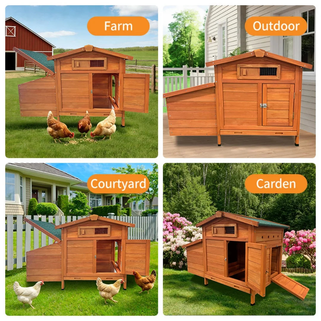 Chicken Coop on Stilts with Wooden Laying Nest Protects Chickens from Predators, Raised Nest, Easy to Clean