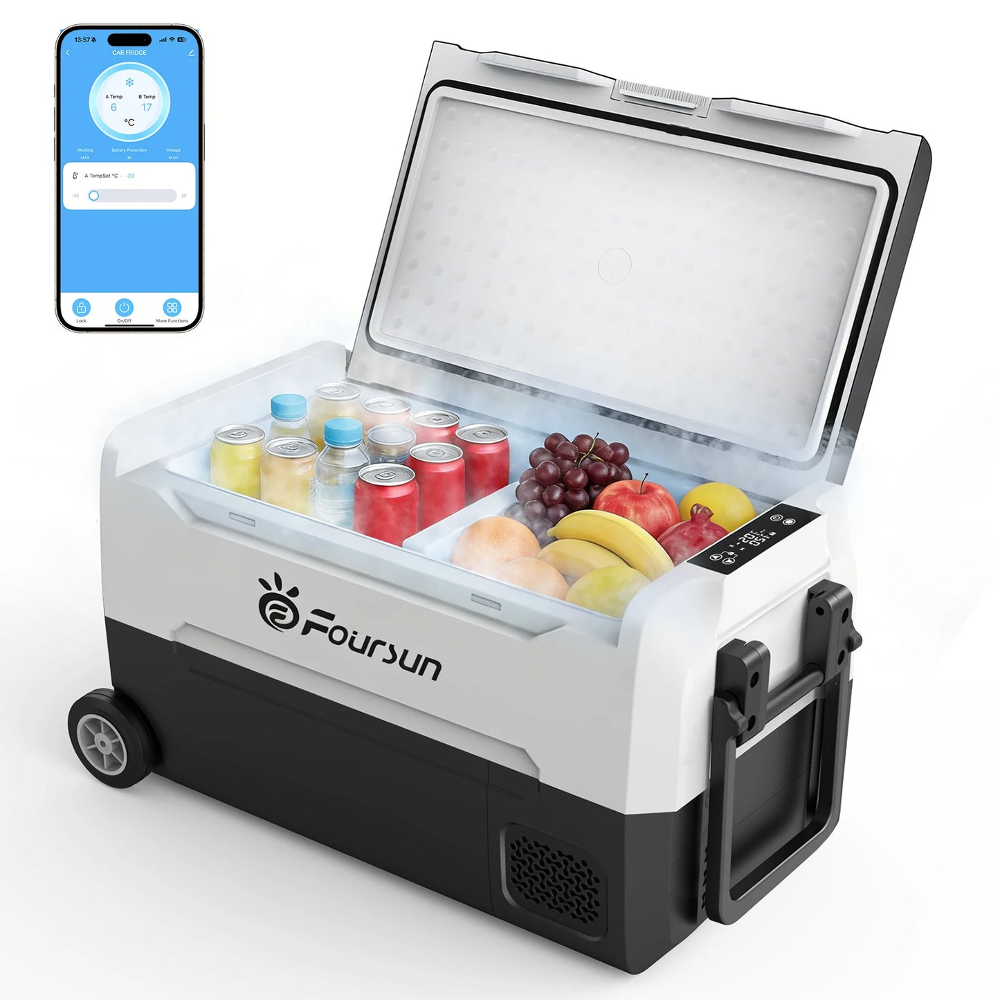 Foursun 21L/25L/35L/45L/55L Portable Compressor Car Fridge Freezer with Bluetooth App Control, for Camping, Travel, Home, DC 12V/24V & AC 100-240V