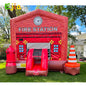 16ft Large PVC Inflatable Fire Station House Combo Wet/Dry Jumping Firehouse Bouncy Castle For Kids Outdoor Party Event