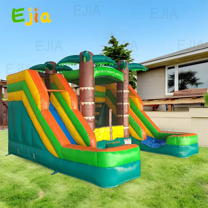 5m PVC  Inflatable Bounce House Tropical Double Water Slide Combo  Wet& Dry Jump Bouncy House Castle For Outdoor Party Rental