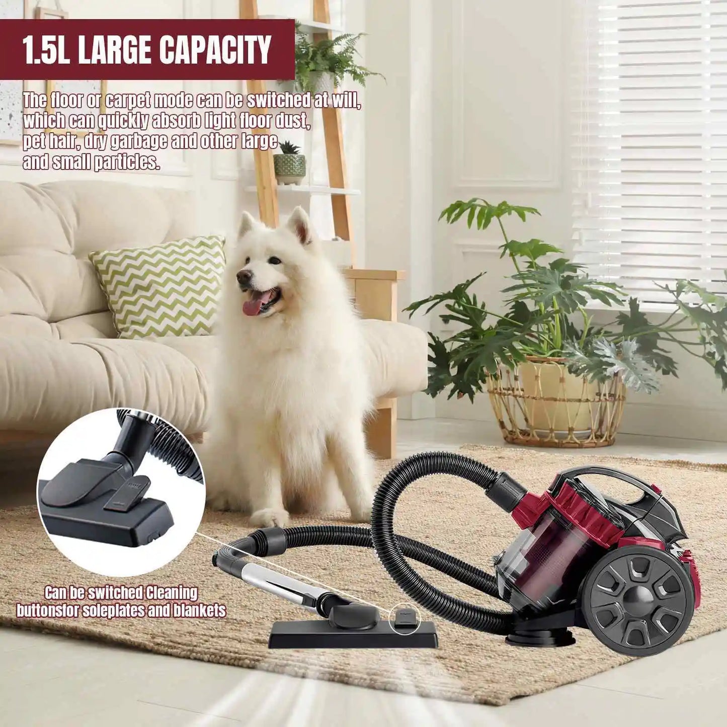 DWiusty 2600W Portable Vacuum Cleaner 1.5L Household Multi-functional Dust Removal Mite Dry and Wet Dual Vacuum Cleaner 220V