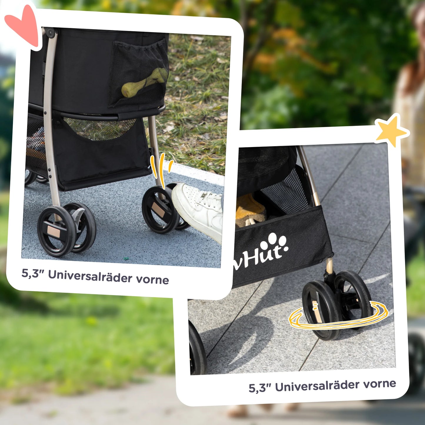 2 in 1 Pet Stroller Detachable Dog Carrier Cart Dog Buggy Small Pet Pushchair, 2-in-1 Hundewagen und Transportkorb klappbar mit abnehmbarem Haustiertasche, Detachable Travel Carrier Bag Full Breathable Mesh Windows Large Bott