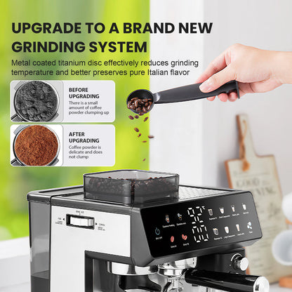 1350W coffee fully automatic, with dual boiler and milk frother, 2.7L water tank, touch screen, Bean and powder coffee
