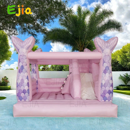 Girls 13ft Pastel Pink Inflatable Mermaid  Bounce House Combo Commercial Jumping Bouncy Castle Slide For Kids Party Rental
