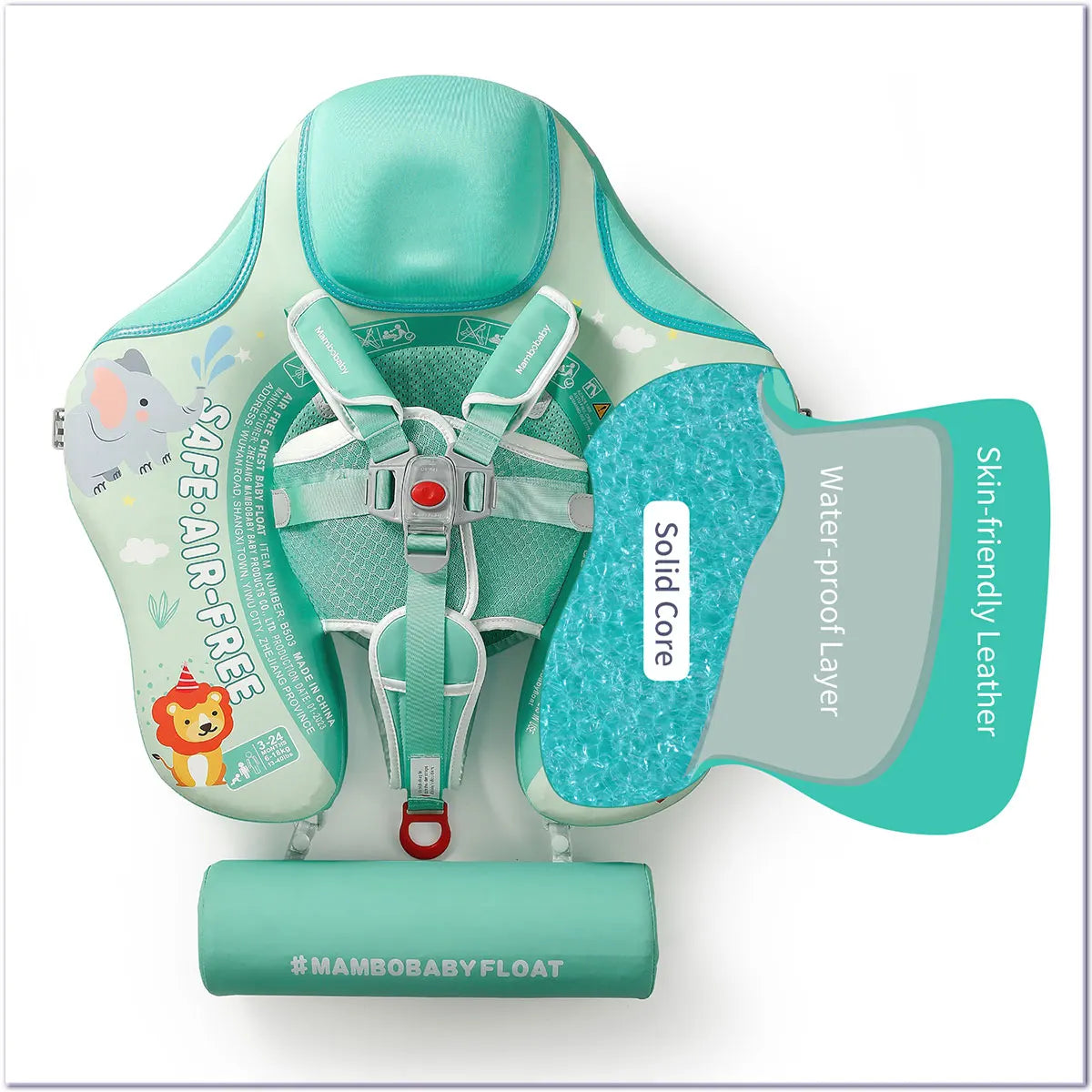 Mambobaby Animal Float Non-Inflatable Safe Solid Core Baby Swimming Buoy Water Trainer Infant Pool Floator Swim Ring with Canopy