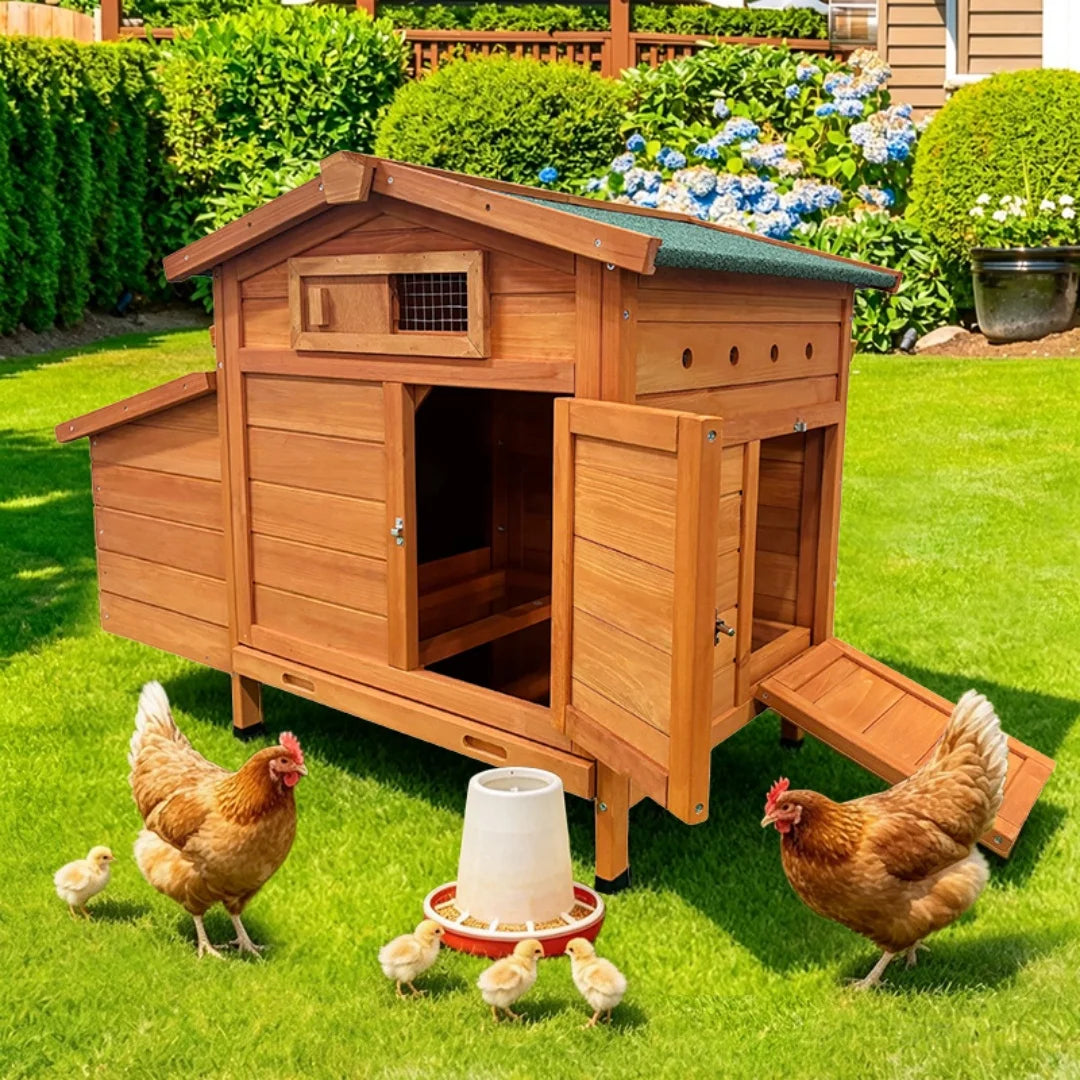 Chicken Coop on Stilts with Wooden Laying Nest Protects Chickens from Predators, Raised Nest, Easy to Clean