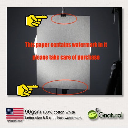 90gsm US 100% cotton paper Letter Size 216*279mm White color with Watermark Low-Starch Waterproof 100 sheets MCYT003