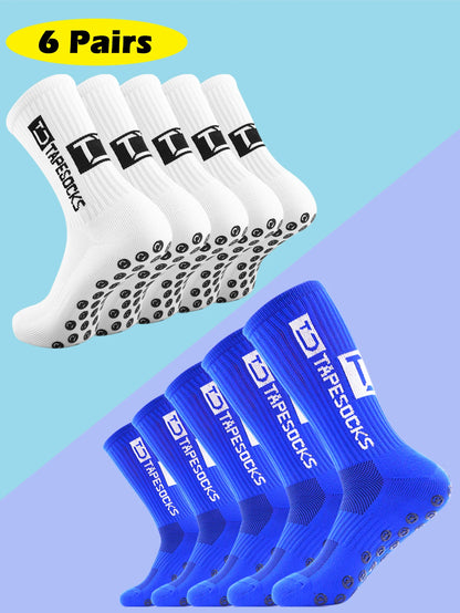 6 Pairs of football socks sports socks men's mid-calf socks silicone non-slip dot socks basketball yoga socks