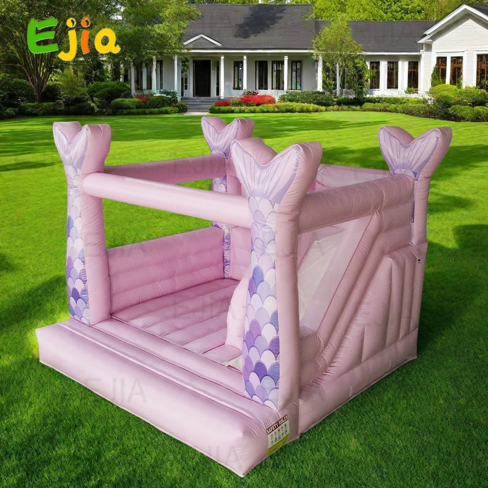 Girls 13ft Pastel Pink Inflatable Mermaid  Bounce House Combo Commercial Jumping Bouncy Castle Slide For Kids Party Rental