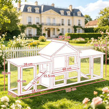 Large Outdoor Wooden Rabbit Hutch with Double Side Run Enclosures, Waterproof Asphalt Roof, Lockable Access Doors, Spacious Resting House and Activity Play Space, Weatherproof Pet Cage for Rabbits, Guinea Pigs and Small Outdo