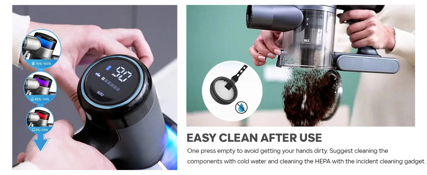 Inse S9X cordless vacuum cleaner, 55KPa, 1 L dust cup, light display battery, for animal hair, Carpet