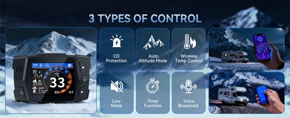 MUDIRO M-5S EVO-H Diesel Air Heater, CO Protection,Custom Alarm & Auto Shutoff, Whisper-Quiet, ±2°F Precision Temp, 5500m Auto-Adaptive Altitude,Smart LCD Bluetooth & Remote, Auto Start/Stop, for Car/Truck/RV/Boat/Tent/Bus/