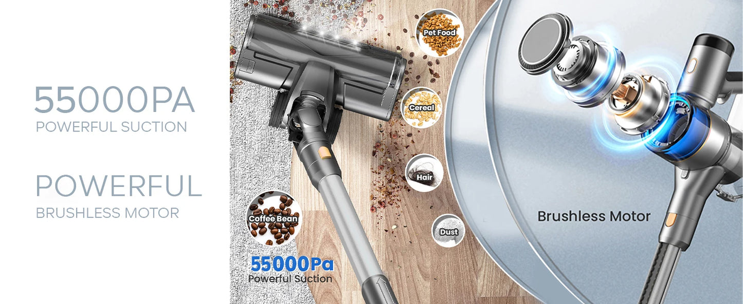 Inse S9X cordless vacuum cleaner, 70KPa, 1 L dust cup, light display battery, for animal hair, Carpet