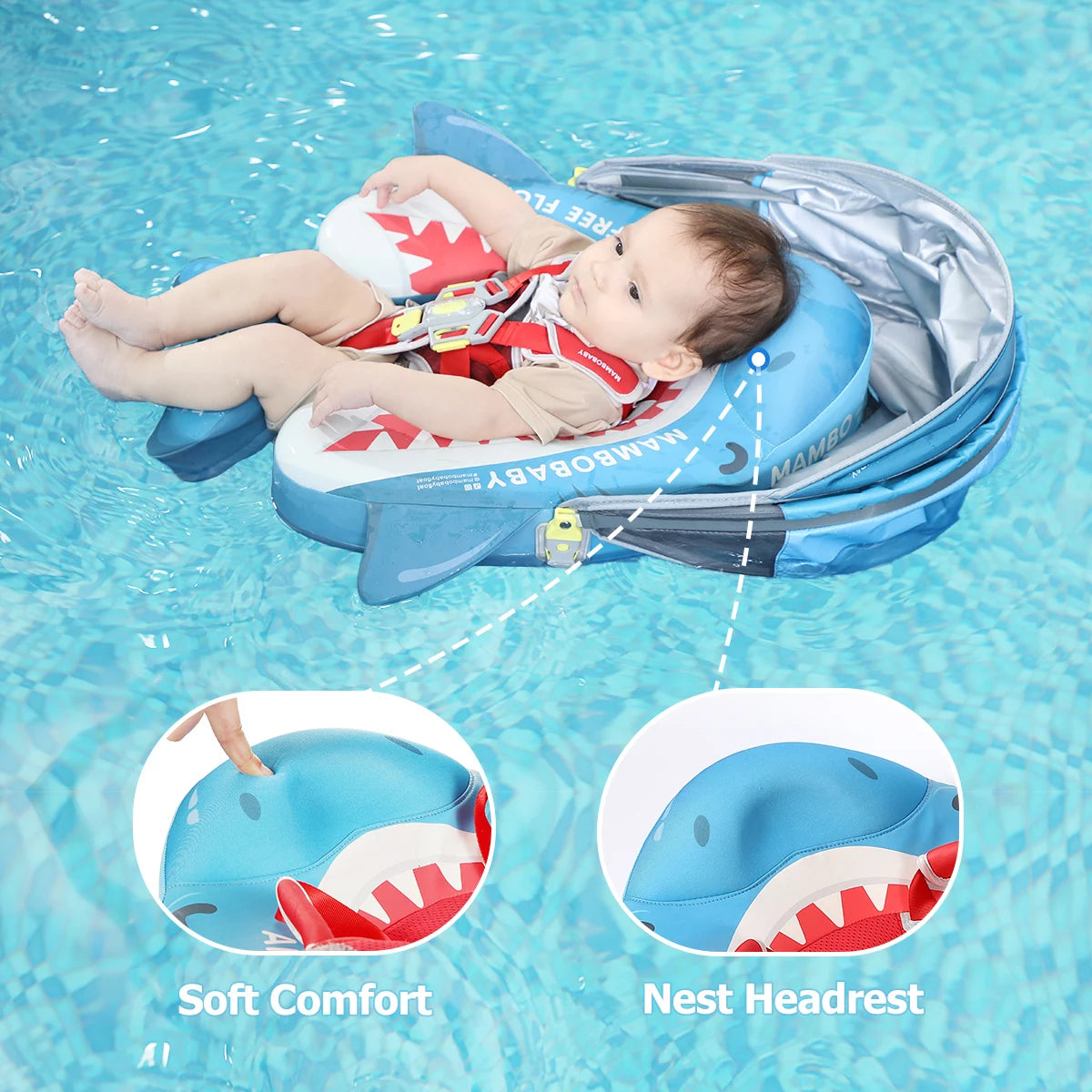 Mambobaby Float Safe Solid Core Comfort Skin-friendly Design with Canopy Baby Swimming Ring Toddler Pool Float Infant Water Ring