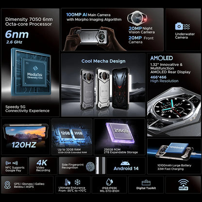 Global Version DOOGEE S200 5G Rugged Phone 6.72" 120Hz Display 12GB 256GB 100MP AI Main Camera 10100mAh Battery NFC Smartphone