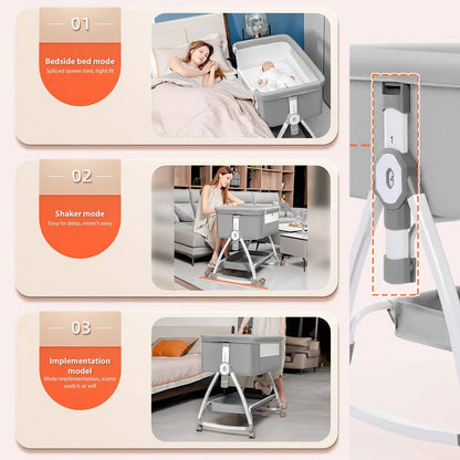 Baby Crib 3 in 1 Baby Bed Bedside Crib Baby Playpen 0-3 years child multi-function folding and lifting With Mosquito Net & Wheel