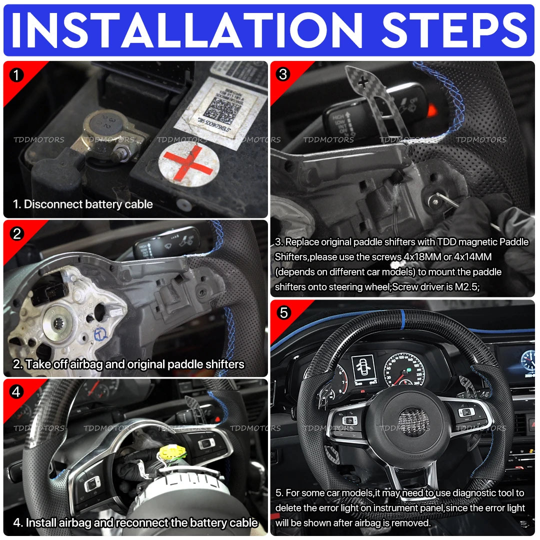 TDD Carbon Fiber Magnetic Paddle Shifters for Volkswagen GTI Golf 7 Golf R MK7/7.5 VW Scirocco Arteon Shift Paddle Extensions