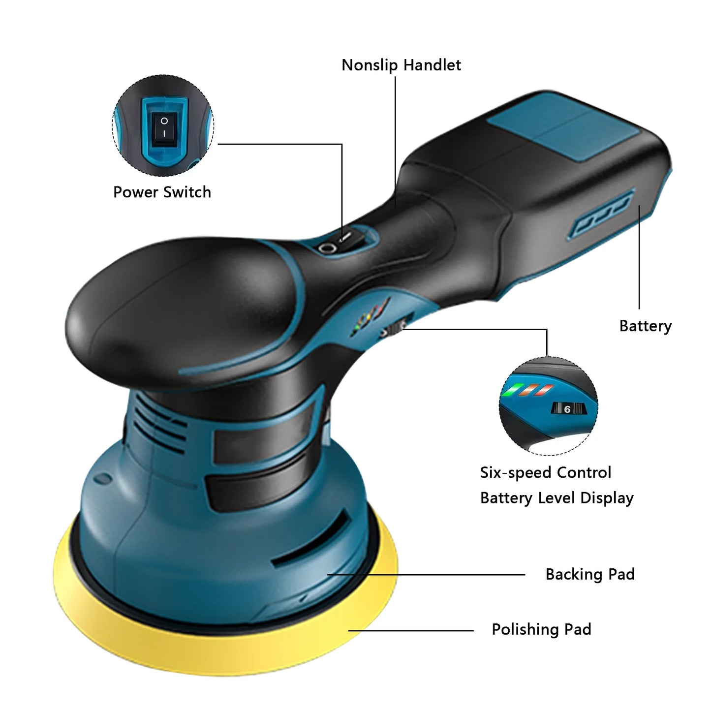 DWiusty 21V Wireless Electric Vehicle Polishing Machine Waxing Polishing Tools Automatic Waxing Machine 6-Speed Glazing Machine