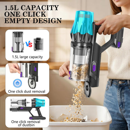 Blossom V20 Cordless Vacuum Cleaner, 650W Brushless Motor, 55KPa Powerful Suction, 65Min Runtime, Green LED Light, for Pet Hair Hardwood Carpet