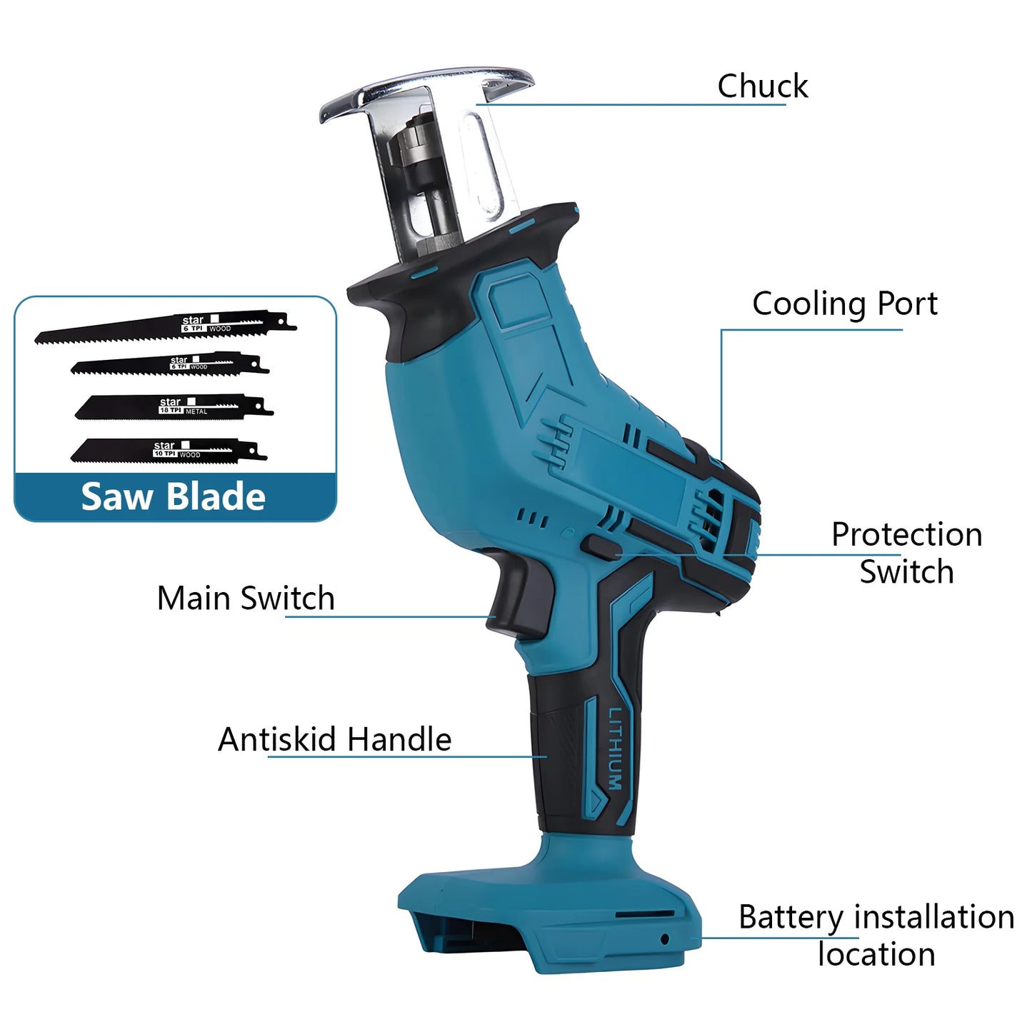 4000rpm Cordless Electric Reciprocating Saw Variable Speed Metal Wood Cutting Tool Electric Saw Suitable for Makita 18V Battery