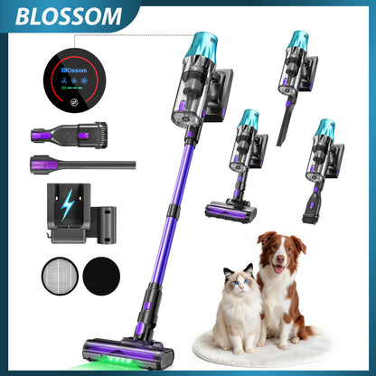 Blossom V20 Cordless Vacuum Cleaner, 650W Brushless Motor, 55KPa Powerful Suction, 65Min Runtime, Green LED Light, for Pet Hair Hardwood Carpet