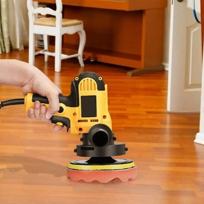 Concentric electric polishing machine in a 31-piece kit with grinding accessories and polishing pads for vehicle refurbishment