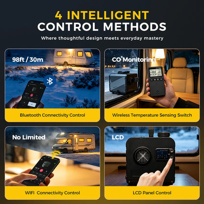 8KW Diesel Air Heater WiFi &Bluetooth App Control 12V/24V DC & 110-240V AC Dual Brushless Motor CO Monitor Remote Parking Heater