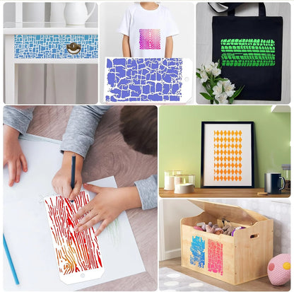 8PCS 9.45×4.72inch Texture Pattern Painting Stencil Set for DIY Craft Wall Wood Fabric Decoration