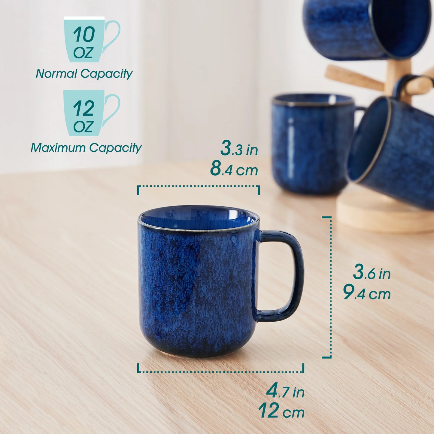 vancasso 4/8 pcs Stoneware Coffee Cups 12Oz 16Oz Starry Coffee Mugs Reflect Glaze Green and Blue with Handle for Tea/Coffee/Coco