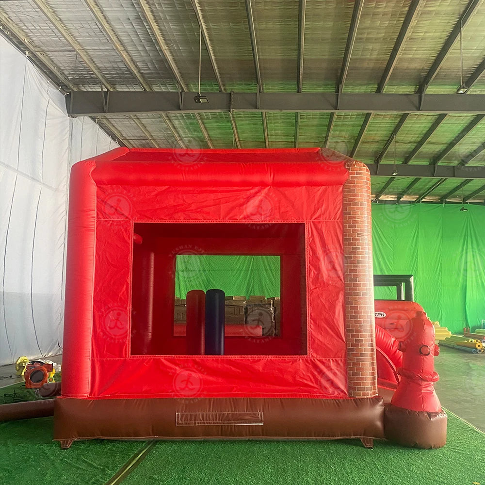 16ft Large PVC Inflatable Fire Station House Combo Wet/Dry Jumping Firehouse Bouncy Castle For Kids Outdoor Party Event