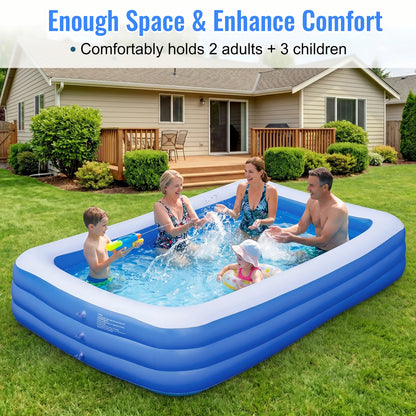3M/2.6M Family Inflatable Rectangular Pool for Family Gatherings Parties Garden Leisure Durable PVC Outdoor Backyard Swimming Pool