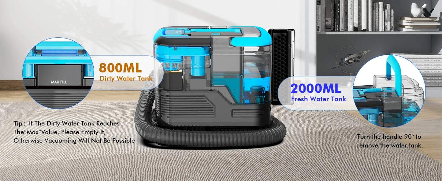 25KPA Washing Vacuum Cleaner, Portable Wired Rug Cleaner, Removable Stain Cleaner with Two Water Tanks, Wet and Dry Vacuum Cleaner