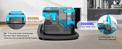 25KPA Washing Vacuum Cleaner, Portable Wired Rug Cleaner, Removable Stain Cleaner with Two Water Tanks, Wet and Dry Vacuum Cleaner