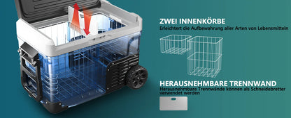 Car cooling box with compressor, 18/20/30.6/35/45/49.4L, with app, portable refrigerator 12V 24V 230V, camping refrigerator down to -20°C for cars and trucks