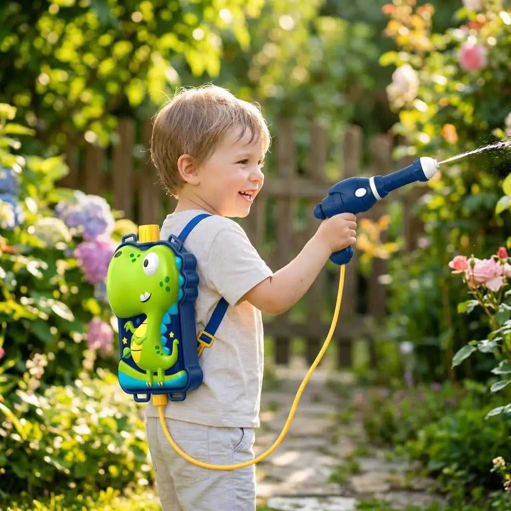 Water Gun with Dinosaur Backpack 1200ml - Outdoor Summer Toy for Children, Large Capacity and Long Range, Ideal for Pool, Beach and Garden - Shipping from Spain