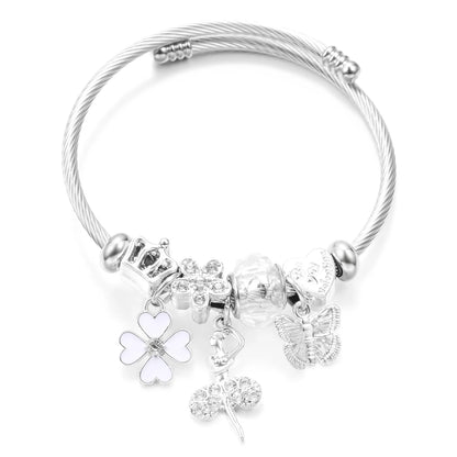 New Trendy Rhinestones Dragonfly Crystal Beaded Pendant Bracelet Stainless Steel 4 Colors Closure Bangles Women Bracelet Jewelry