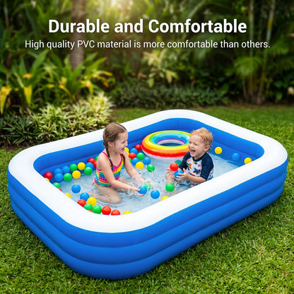 3M/2.6M Family Inflatable Rectangular Pool for Family Gatherings Parties Garden Leisure Durable PVC Outdoor Backyard Swimming Pool