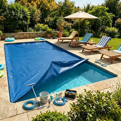 118x79 Inch Solar Bubble Pool Cover Blue Heat Retaining Anti-Evaporation Blanket for Swimming Pool Summer