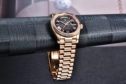 New PAGANI DESIGN 2026 watch, moon phase, luxury, gold, quartz, sport man, VK63, waterproof, sapphire glasses, anti-reflective, wristwatch, luminous ceramic glasses, stainless steel
